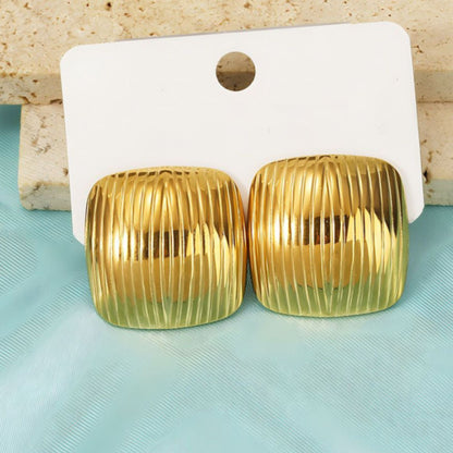 Stainless Steel Gold Plated Square Shaped Stud Earrings For Women (Anti-Tarnish)