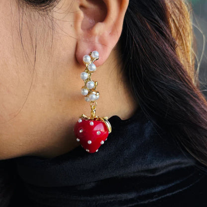 Fancy Strawberry Hot Red Earrings for Women