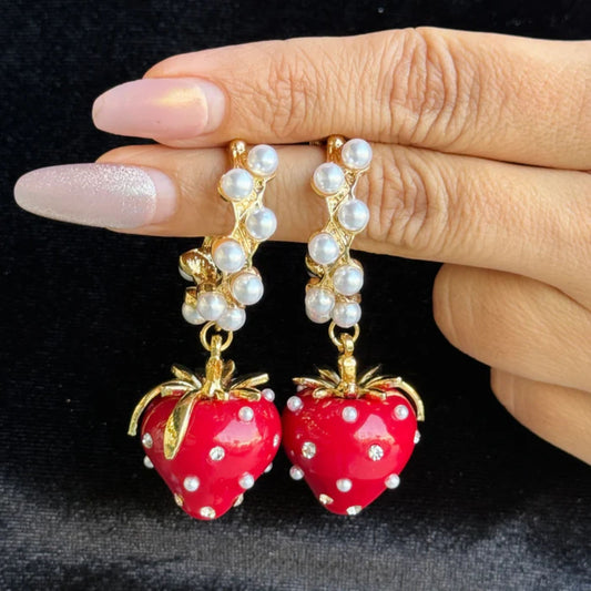 Fancy Strawberry Hot Red Earrings for Women