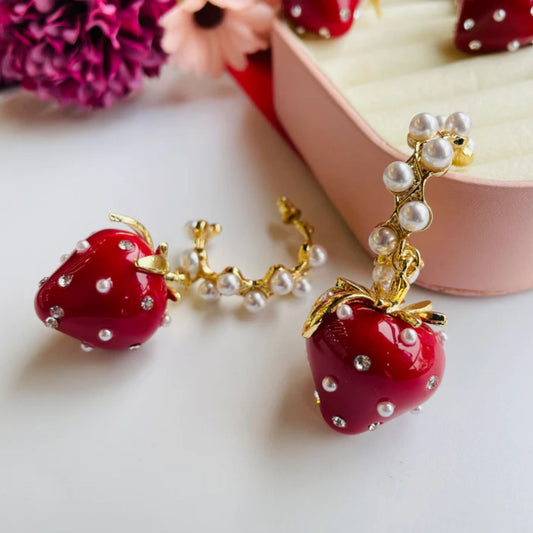 Fancy Strawberry Hot Red Earrings for Women