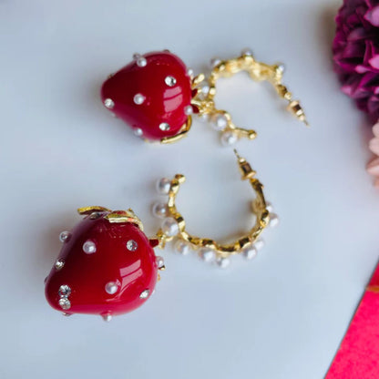 Fancy Strawberry Hot Red Earrings for Women