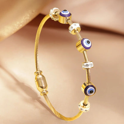 Gold Plated Studded Evil Eye Charm Bracelet for Women(Anti-Tarnish)