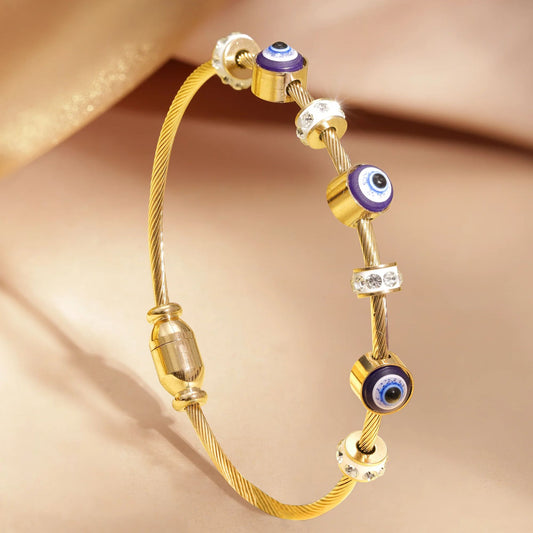 Gold Plated Studded Evil Eye Charm Bracelet for Women(Anti-Tarnish)