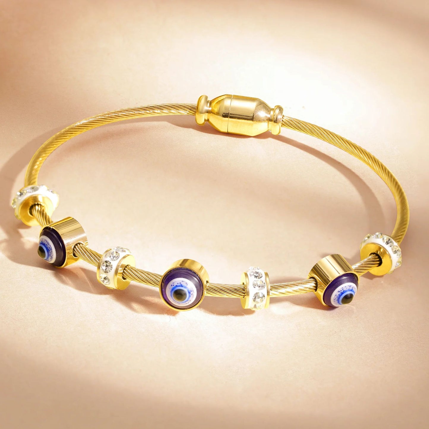 Gold Plated Studded Evil Eye Charm Bracelet for Women(Anti-Tarnish)