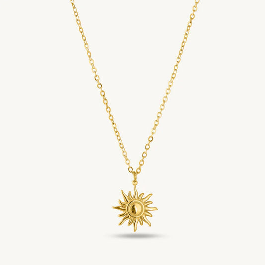 Stainless Steel Gold Plated Glowing Sun Necklace for Woman
