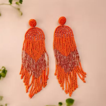 Handmade Beaded Bohemian  statement Tassel Earrings(orange)