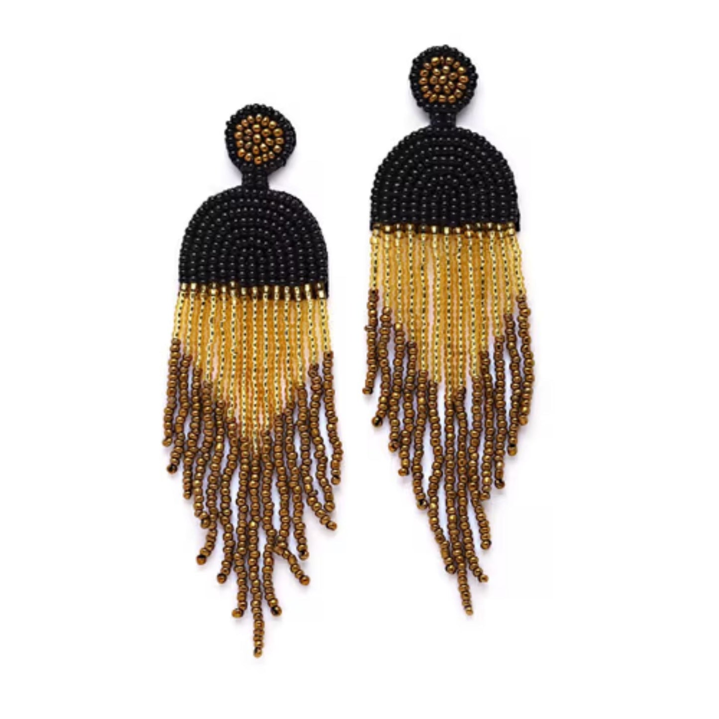Handmade Beaded Bohemian  statement Tassel Earrings(golden black)
