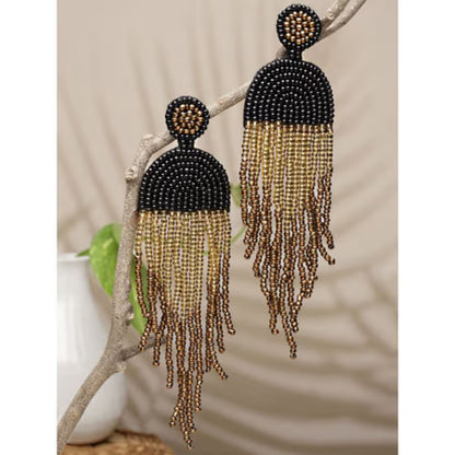 Handmade Beaded Bohemian  statement Tassel Earrings(golden black)