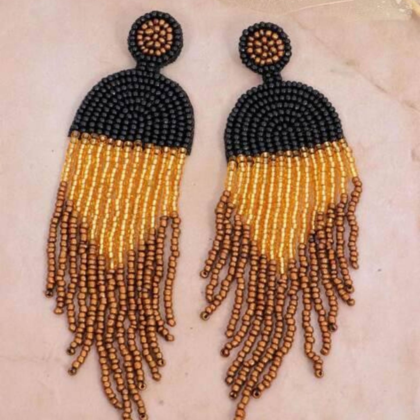 Handmade Beaded Bohemian  statement Tassel Earrings(golden black)