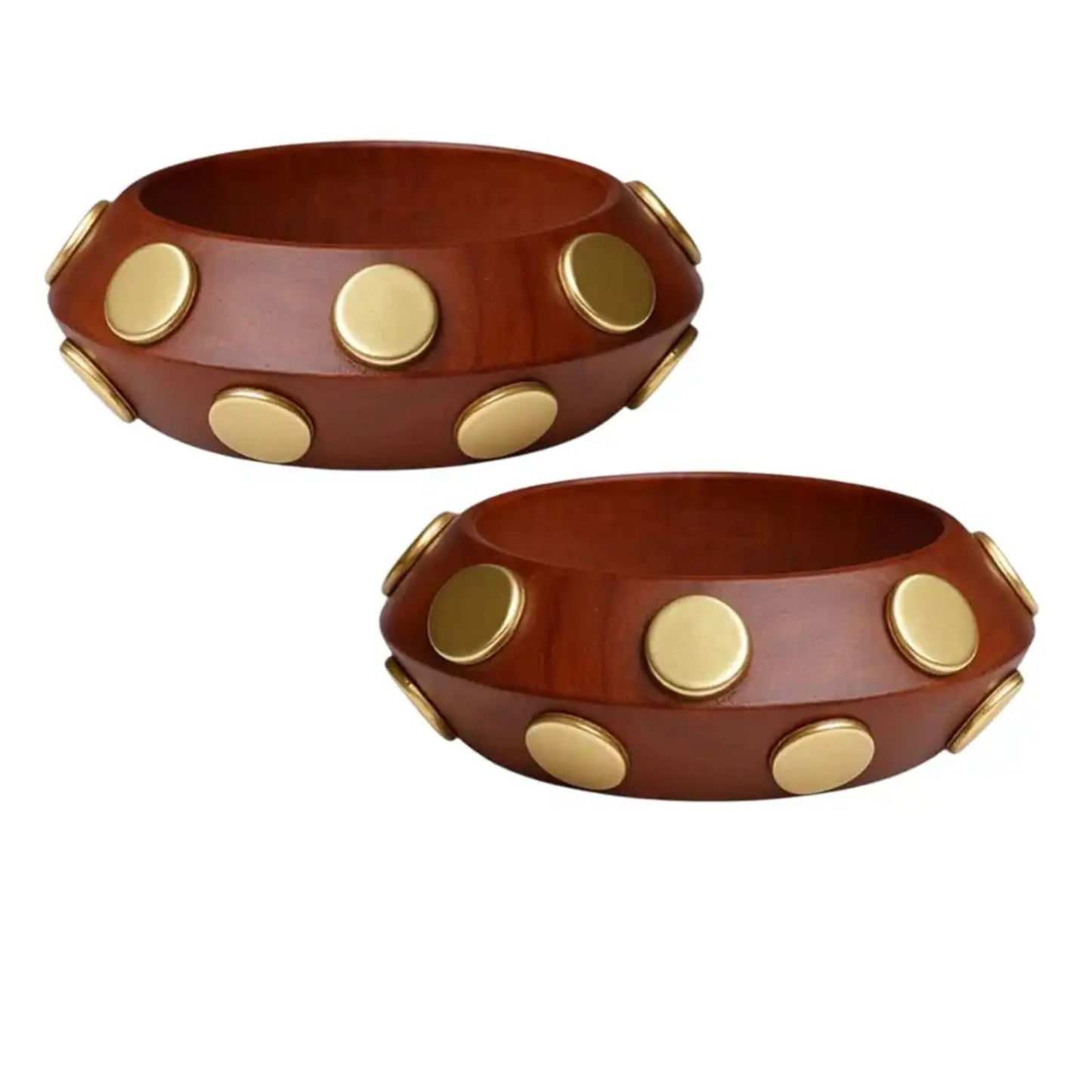 Wooden Polka Thin Round Bangles with Brass Charms