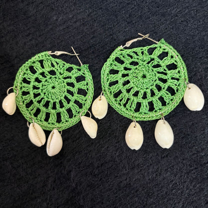Handmade Beaded Thread Knitted Round Shape Designer Earrings(dark green)