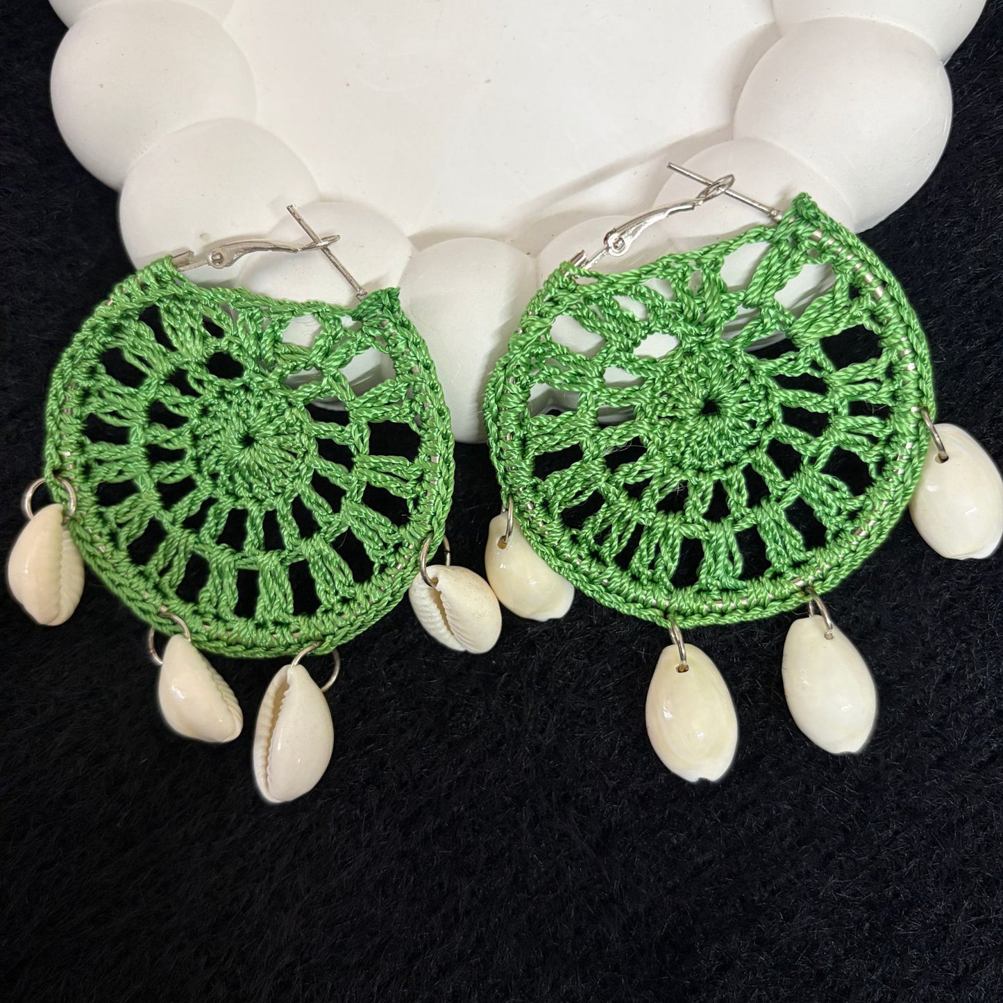 Handmade Beaded Thread Knitted Round Shape Designer Earrings(dark green)