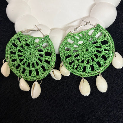 Handmade Beaded Thread Knitted Round Shape Designer Earrings(dark green)