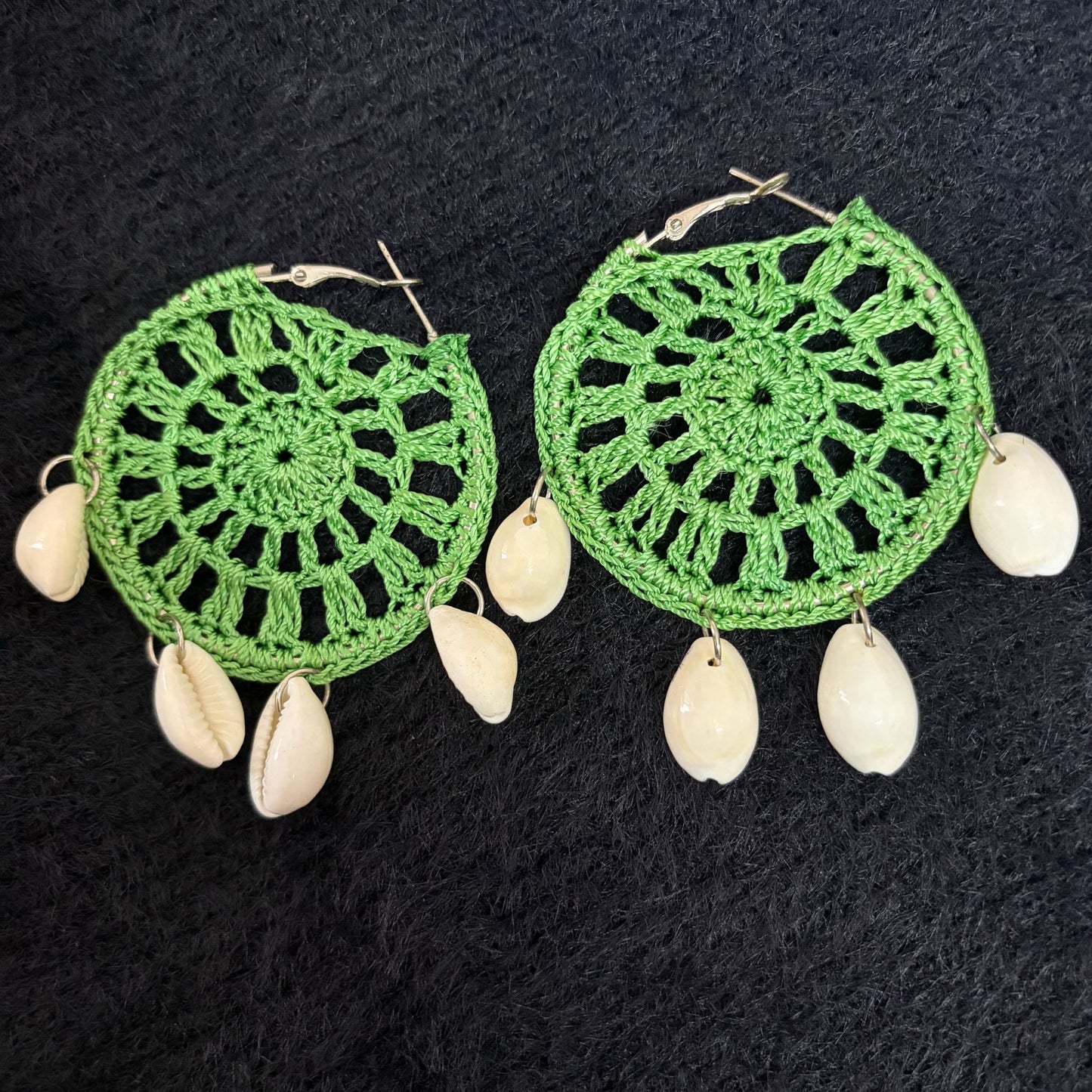 Handmade Beaded Thread Knitted Round Shape Designer Earrings(dark green)