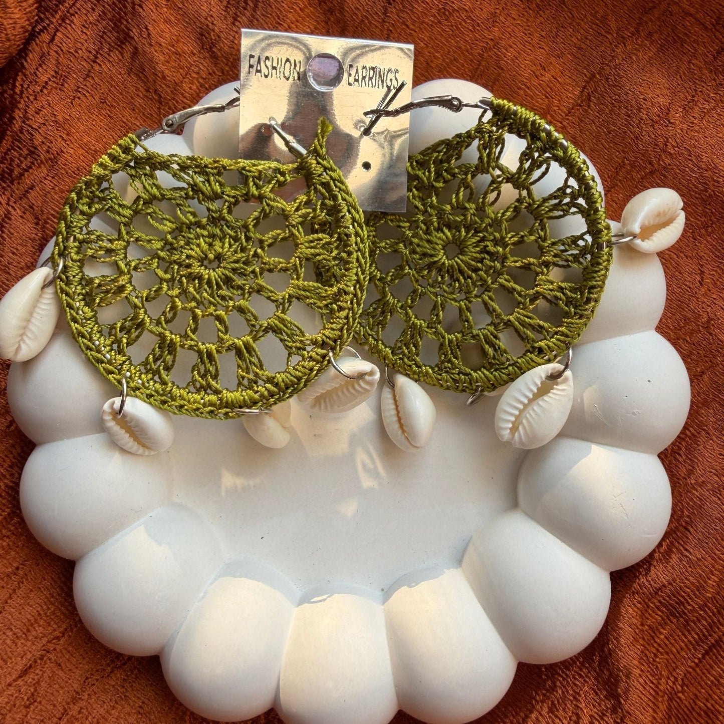 Handmade Beaded Thread Knitted Round Shape Designer Earrings(olive green)