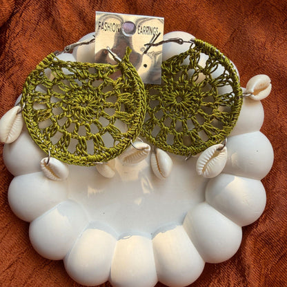 Handmade Beaded Thread Knitted Round Shape Designer Earrings(olive green)