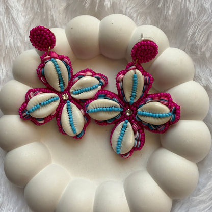 Handmade Beaded Shell Flower Earrings for Women(pink)