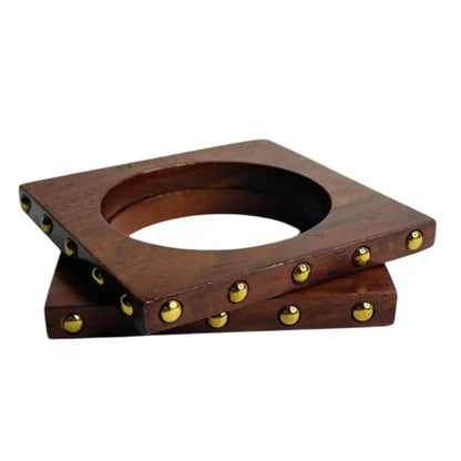 Wooden Charms Square Bangles with Brass Charms