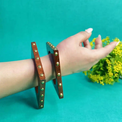 Wooden Charms Square Bangles with Brass Charms