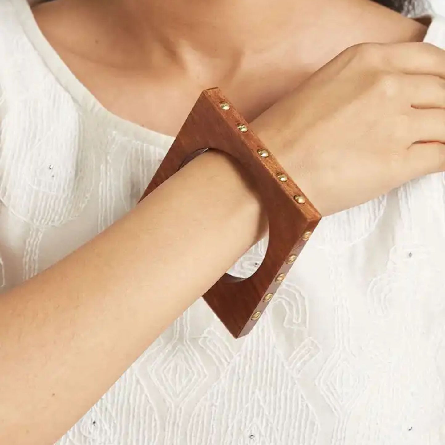 Wooden Charms Square Bangles with Brass Charms